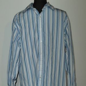 Thomas Pink Mens Blue Striped Long Sleeve Button D